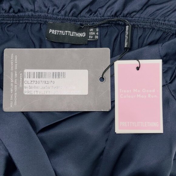 PRETTY LITTLE THING Women's Dress Blue Silky Maxi Ruffled Side Seam Slit Size 4 - Picture 7 of 7